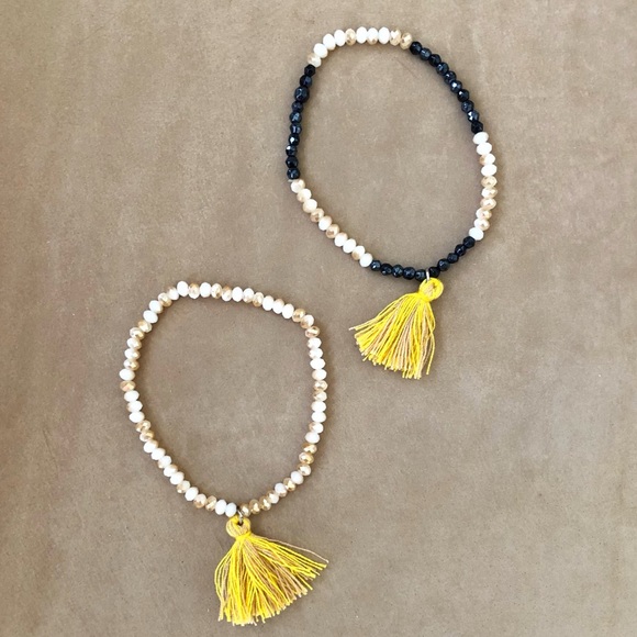 Beaded Tassel Stretch Bracelets Set- 2 pieces - Picture 3 of 6